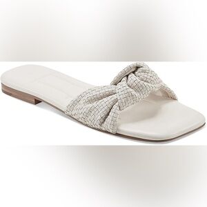 Marc Fisher LTD Womens Marlon cream ivory Leather Woven Slide Sandals Shoes NEW